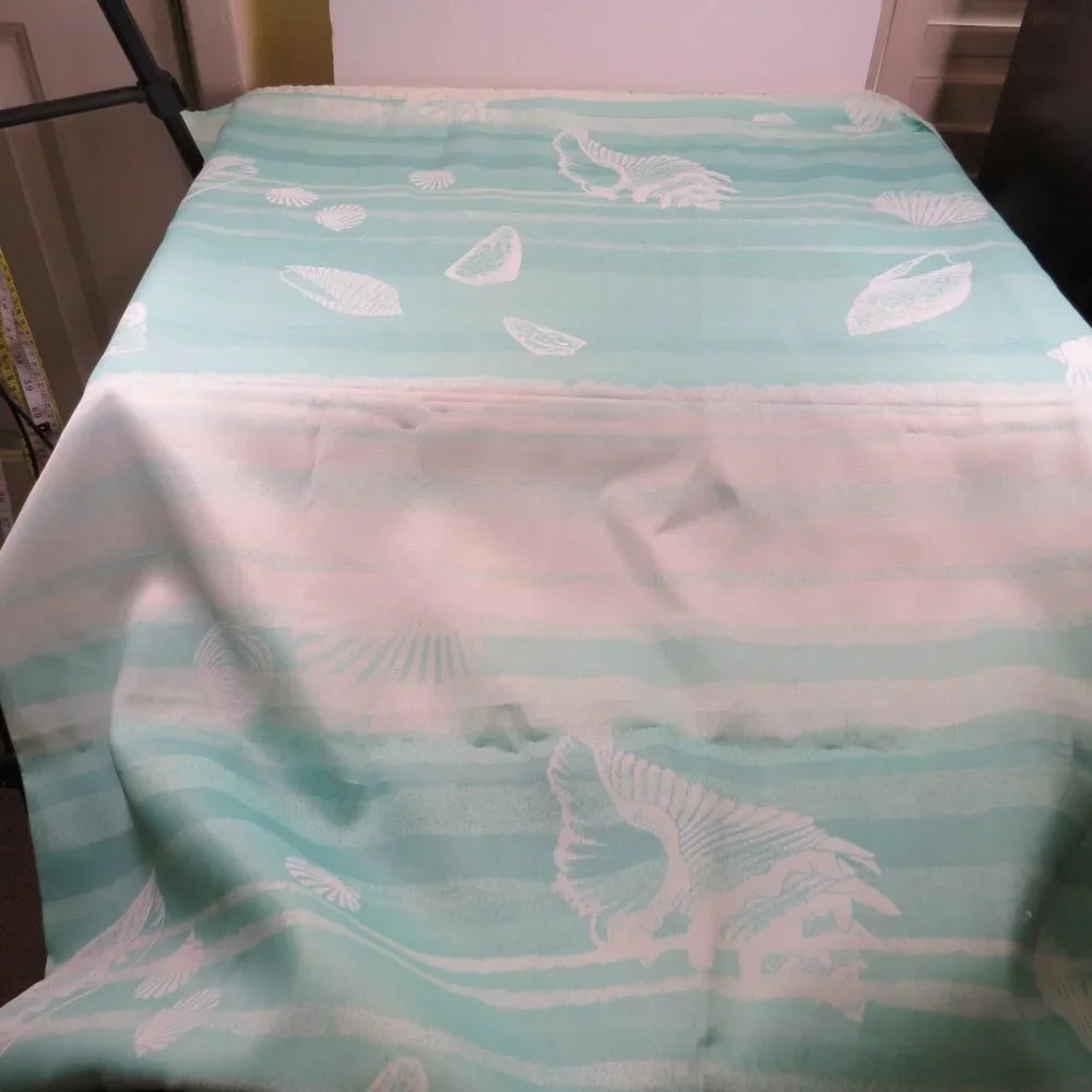AQUETTA Turquoise Striped Ocean Sea Shell SHOWER CURTAIN Fabric matte